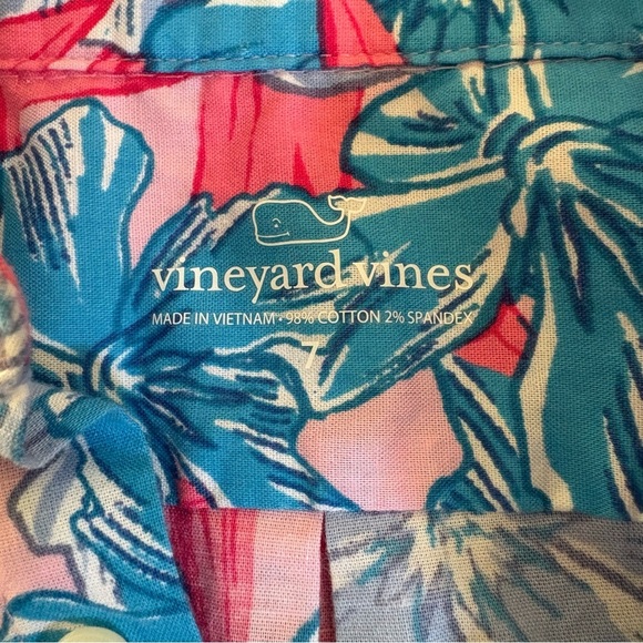Vineyard Vines Boy 7  Floral Print SS Button Whale Logo Shirt Stretch EUC - Picture 3 of 10